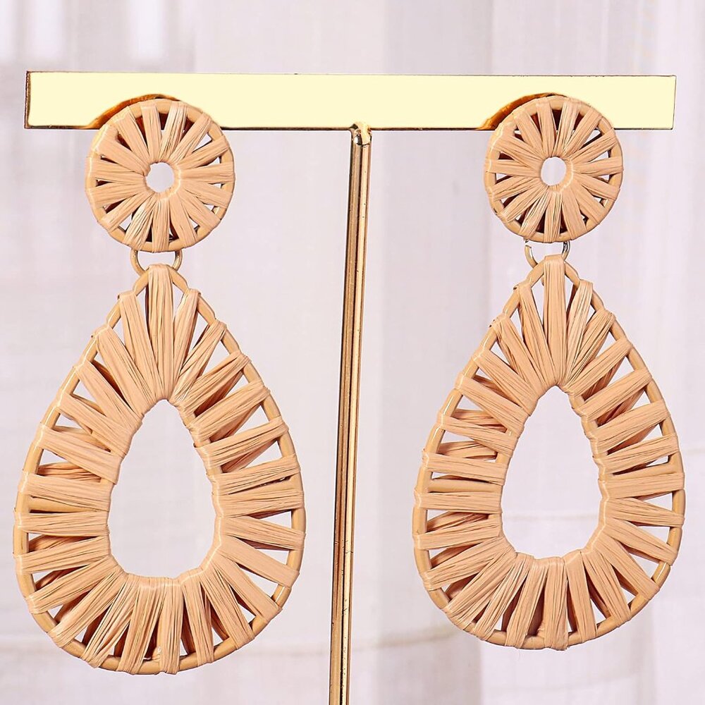 Boho Raffia Earrings Statement Teardrop Earrings … - image 6